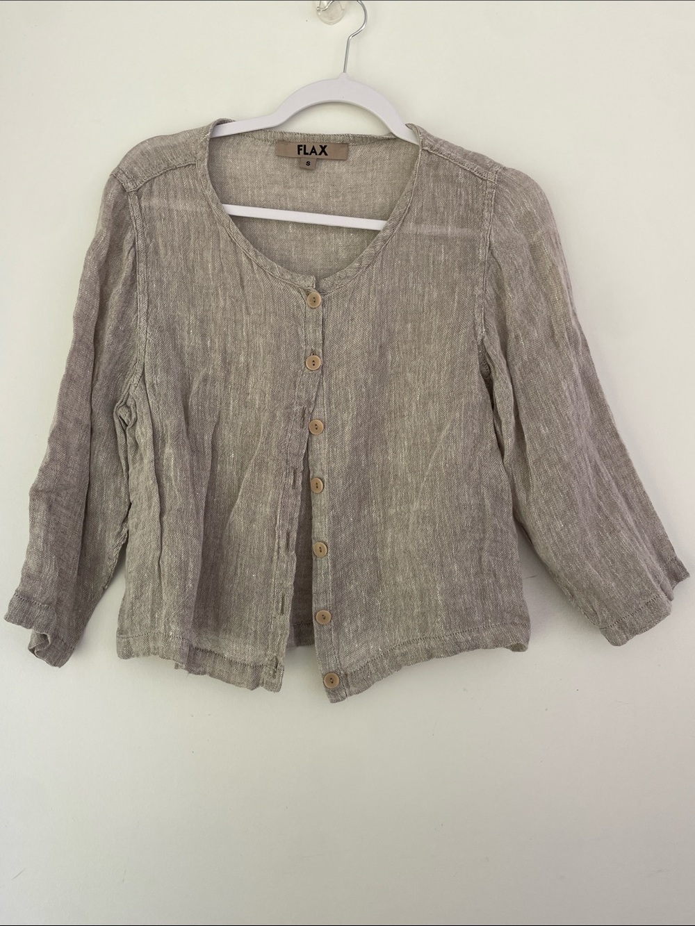 FLAX 100%  Linen button-front jacket in taupe-gray Small